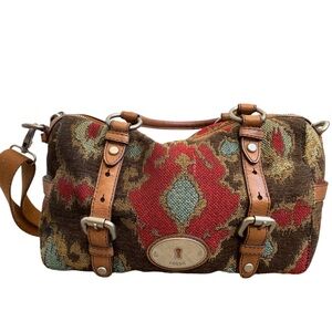 Fossil Women's Red and Brown Patterned Satchel